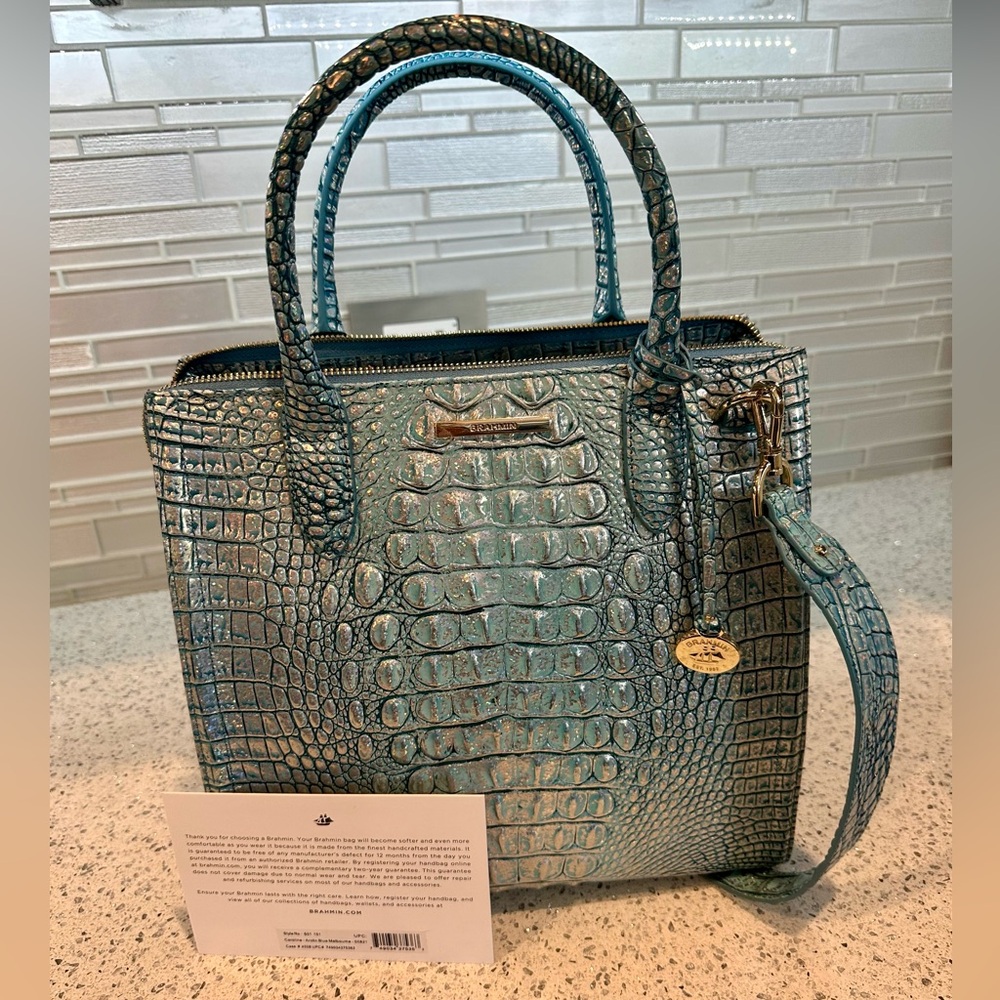 NWT Brahmin Caroline Arctic Blue Melbourne Genuine Leather Bag